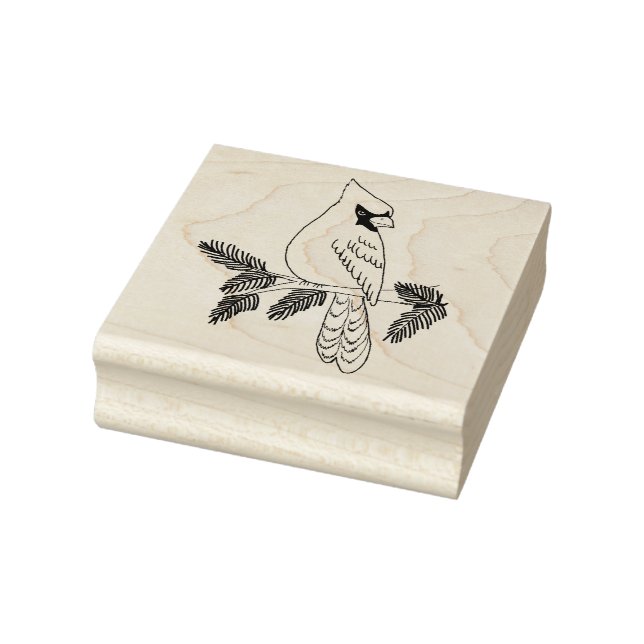 Kardinal auf Kiefernstrauch Gummistempel (Stempel)