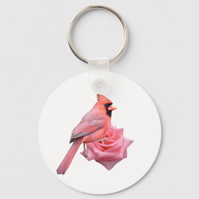 Kardinal auf Rose Schlüsselanhänger (Vorderseite)