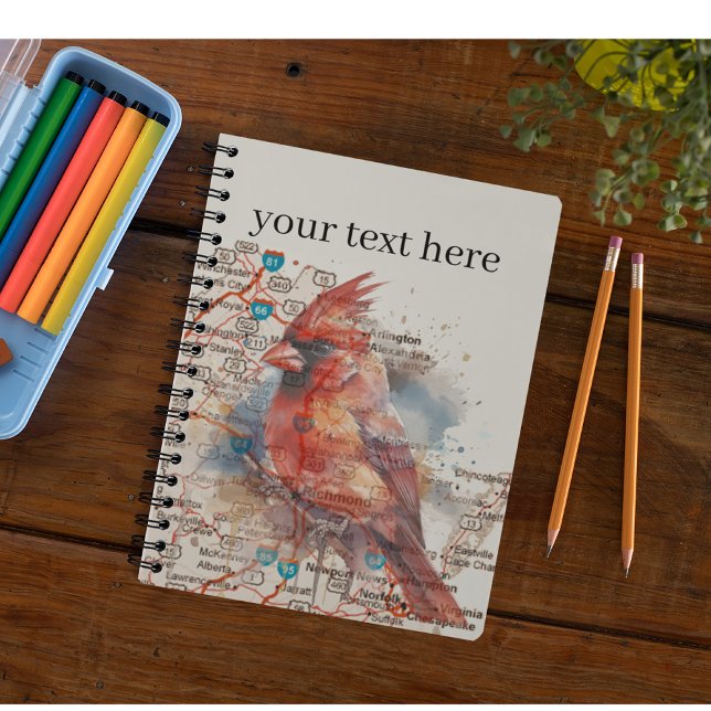 Kardinal auf Virginia Road Map anpassbar Notizbuch (Von Creator hochgeladen)