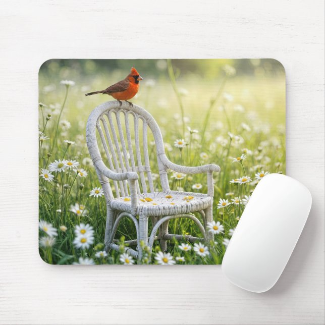 Kardinal auf Wicker-Vorsitz Mousepad (Mit Mouse)