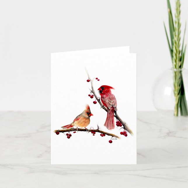 Kardinal Berry Branches: Leerzeichen oder Dankeskarte (Winter Cardinals Berry Branches Blank Note Or Thank You Card by Jenn Steffen Art)