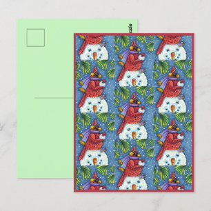 KARDINAL BEWACHT SCHNEEMANN, SÜßER WEIHNACHTS-KARD POSTKARTE