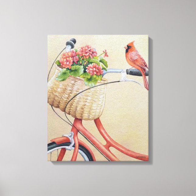 Kardinal Bird auf dem Bike Wasserfarben Kunst Leinwanddruck (Vorderseite)