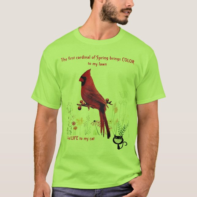Kardinal Bird Funny Cat Lover's T-Shirt (Vorderseite)