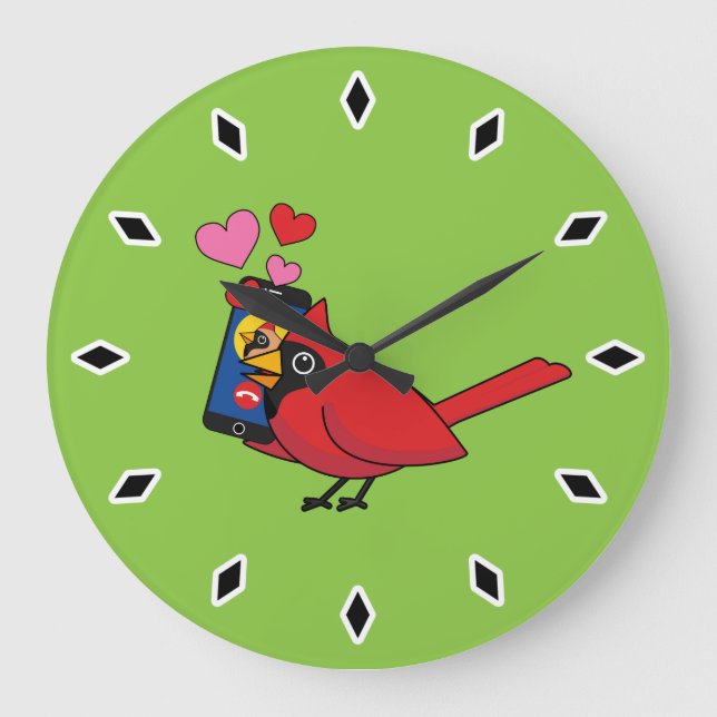 Kardinal Bird Liebe Paarung von Anrufen Große Wanduhr (Vorderseite)