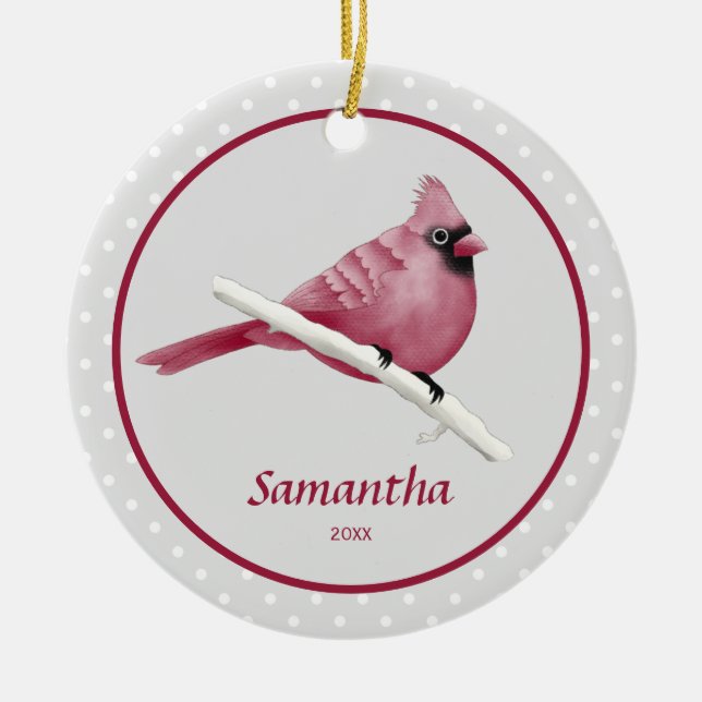 Kardinal Bird Personalisiert Name Foto Keramik Ornament (Vorne)