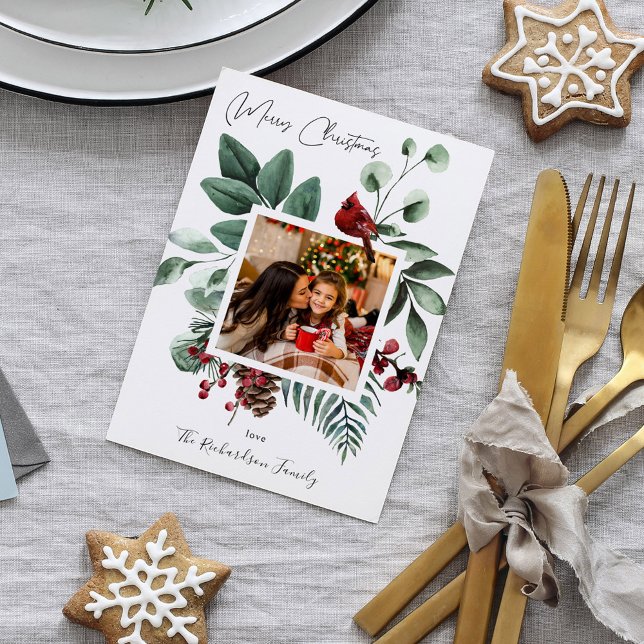 Kardinal Bird & Pine Frohe Weihnachtsfotokarte (Von Creator hochgeladen)