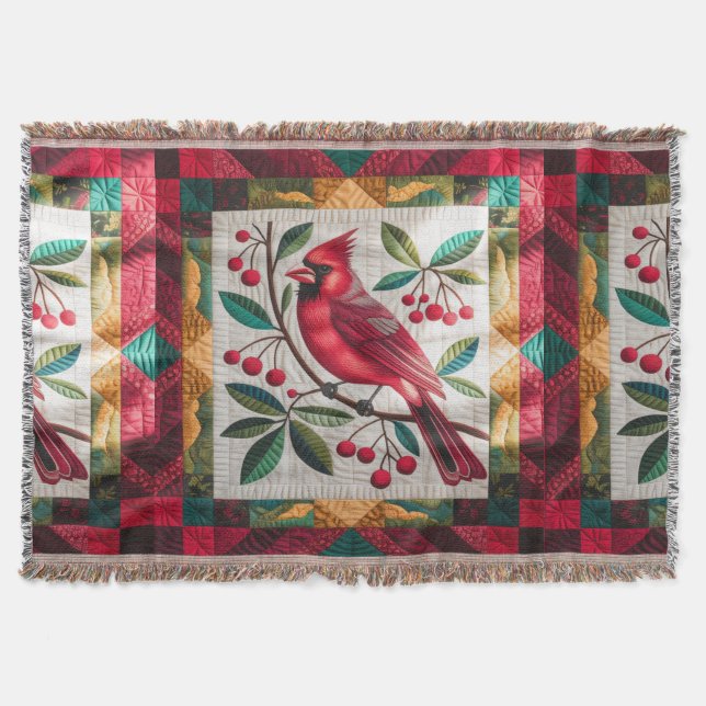 Kardinal Bird Quilt, Fleece Blanket - Vibranred Decke (Vorderseite)