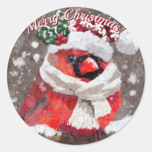 Kardinal Bird Scarf Hat Snow Holiday Runder Aufkleber