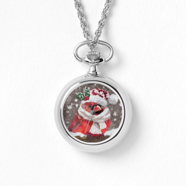 Kardinal Bird Scarf & Hat zu Weihnachten Armbanduhr (Vorderseite)