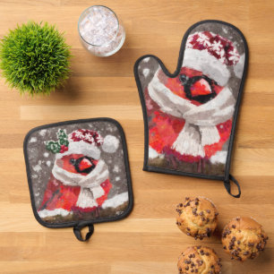 Kardinal Bird Scarf & Hat zu Weihnachten Ofenhandschuh & Topflappen-Set