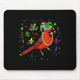 Kardinal Bird Wearing Mardi Gras Beads Jester Hat Mousepad