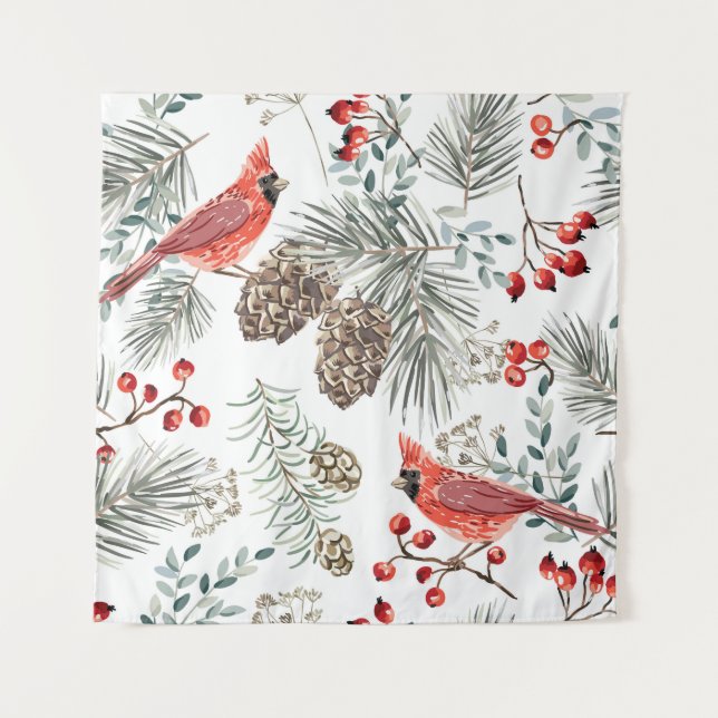 Kardinal Birds Weihnachten Vintages Muster Wandteppich (Vorderseite)
