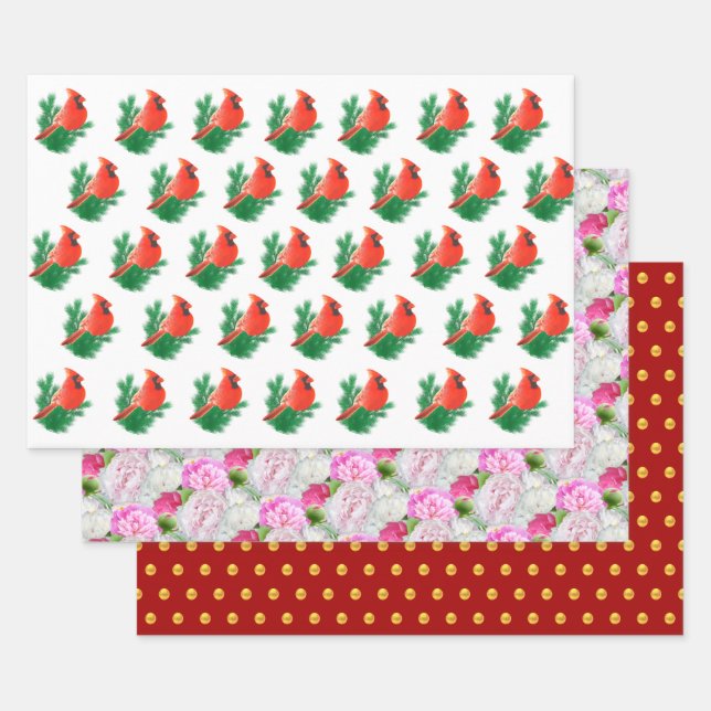 Kardinal Birnen, Peony Blume & Golden Confetti Geschenkpapier Set (Set)