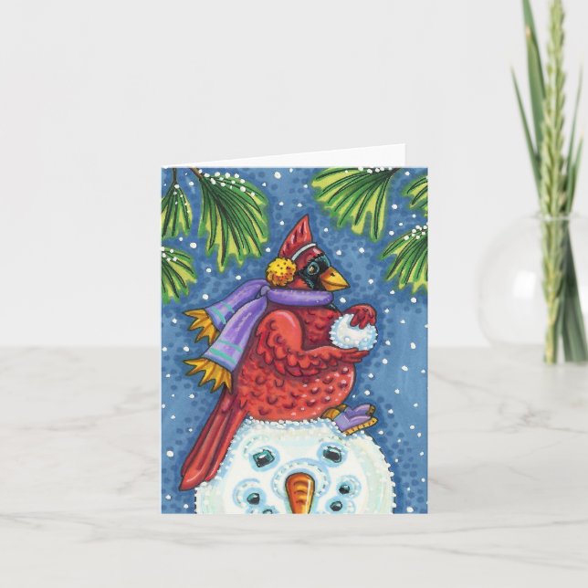 KARDINAL GARANTIERT SNOWMAN, CHRISTMAS REDBIRD Bla Karte (Vorderseite)