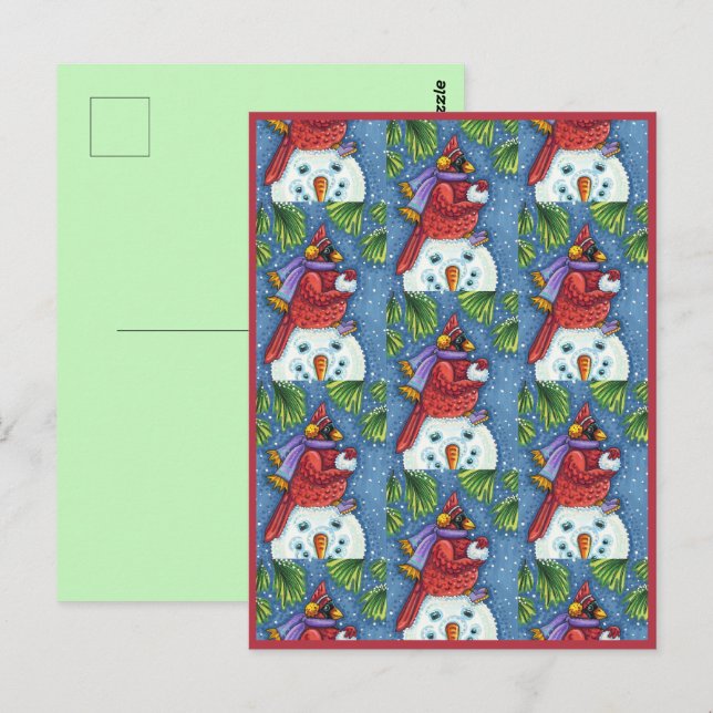 KARDINAL GARANTIERT SNOWMAN, NIEDLICHE CHRISTMAS R POSTKARTE (Vorne/Hinten)