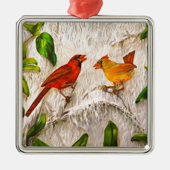 Kardinal. Gesang der Liebe Silbernes Ornament (Vorne)