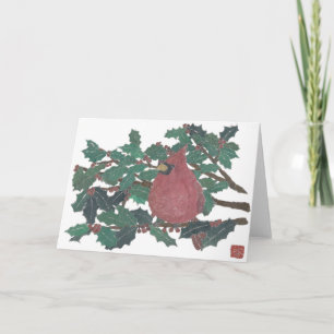 Kardinal, Holly Tree, Ferienhauskarte Feiertagskarte