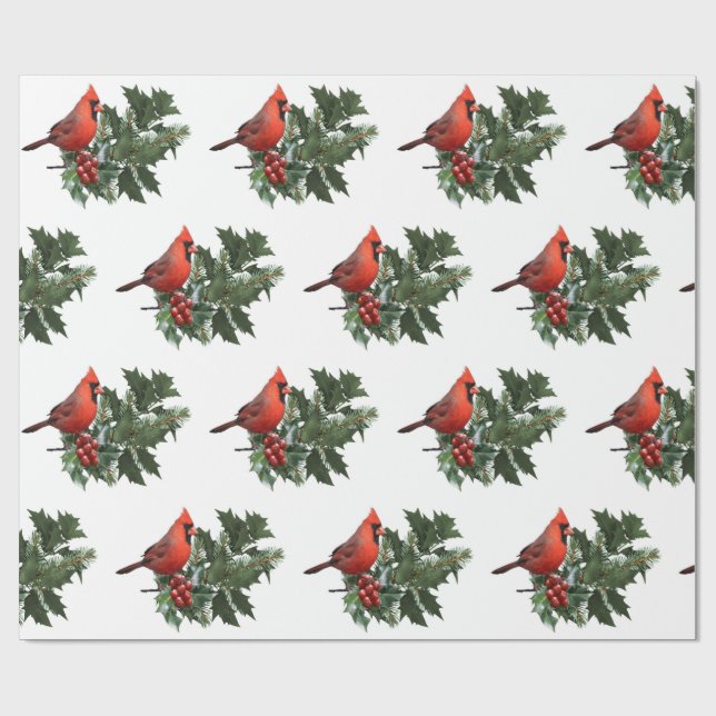 Kardinal Holly Wrapping Paper Geschenkpapier (Flach)