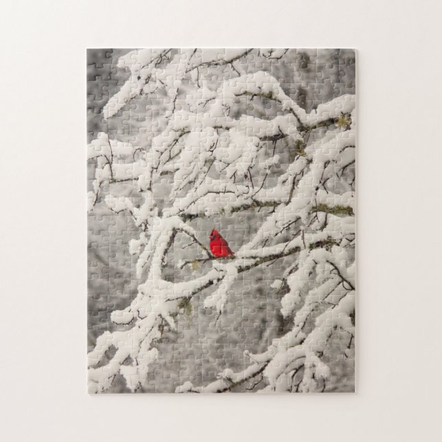 Kardinal im Schnee-Puzzlespiel (Vertikal)