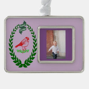 Kardinal im Weihnachtsbaum und Foto Rahmen-Ornament Silber