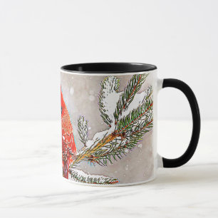 Kardinal im Winter in einem Kiefernwald Tasse