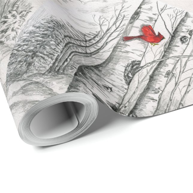Kardinal in der Holzgeschenkverpackung Geschenkpapier (Rolleneckpunkt)