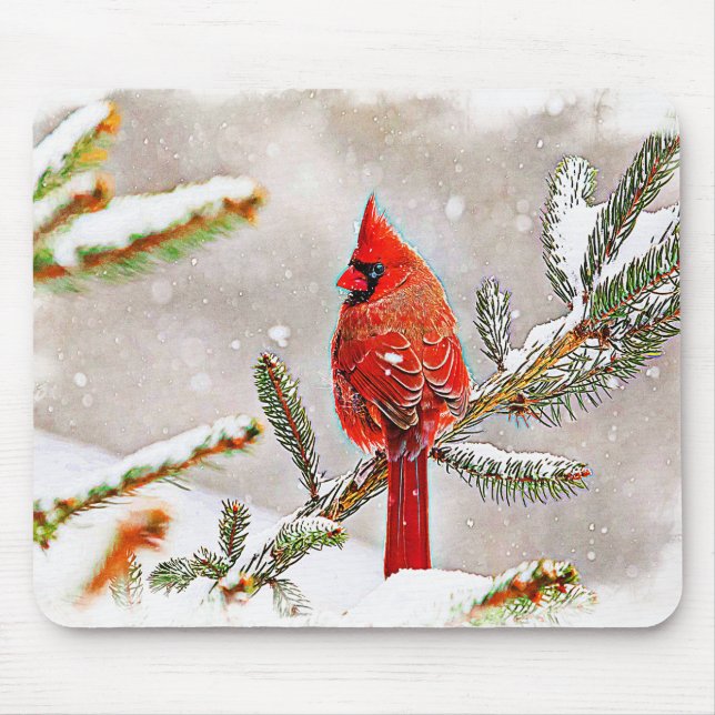 Kardinal in einem Kiefernbaum Mousepad (Vorne)