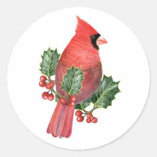 Kardinal in Holly Christmas Sticker