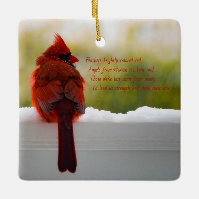 ***Kardinal mit Besuch aus dem Himmelgedicht Keramikornament (Vorderseite)