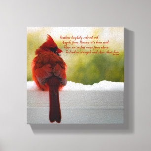 Kardinal mit Besucher von Himmelsgedicht 8" x8 " Leinwanddruck