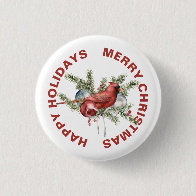 Kardinal mit den Weihnachtsbaumzweigen Button (Vorderseite)