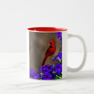 Kardinal mit Petunien Zweifarbige Tasse