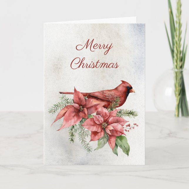 Kardinal mit Poinsettias Feiertagskarte (Vorderseite)