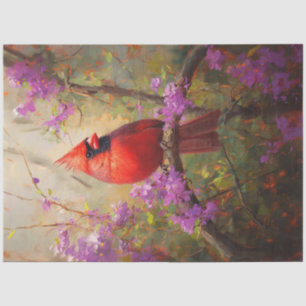 Kardinal mit violetten Blumen Decoupage Seidenpapier