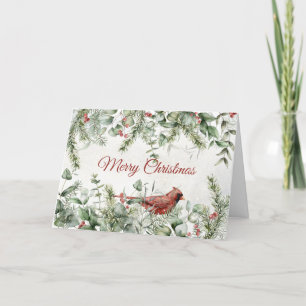 Kardinal mit Winterblättern und Berries Feiertagskarte