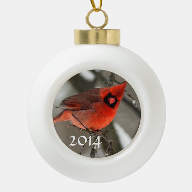 Kardinal-Ornament 2014 Keramik Kugel-Ornament (Vorderseite)