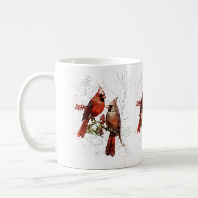 Kardinal Paar Handbemalte Aquarellfarben Tasse (Links)