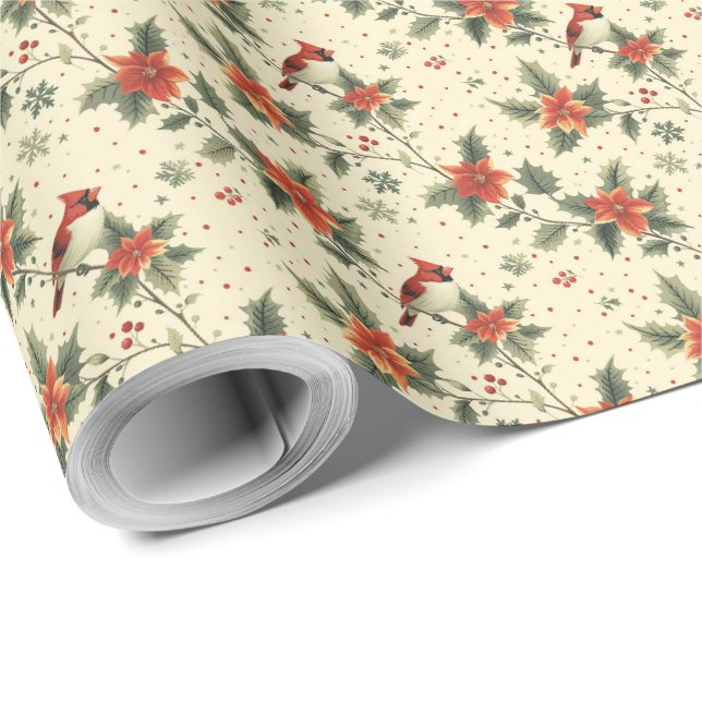 Kardinal Poinsettia Weihnachtsgeschenk für Feierta Geschenkpapier (Rolleneckpunkt)