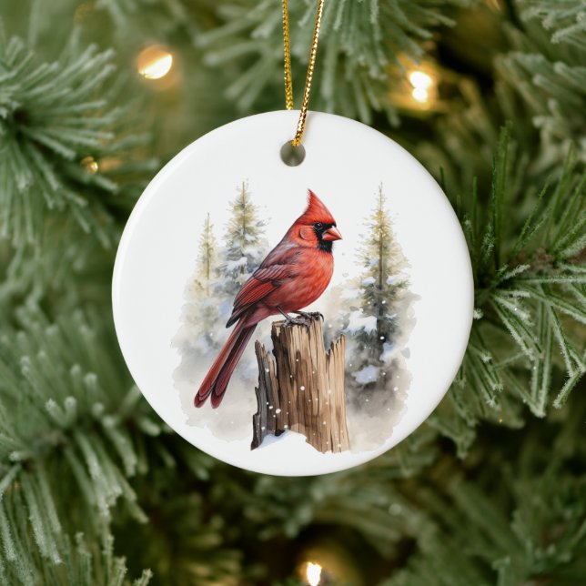 Kardinal Red Bird Wasserfarbe Maßgeschneiderte Wei Keramik Ornament (Baum)