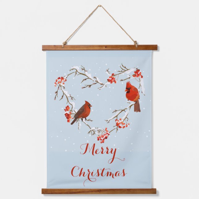Kardinal Red Bird Weihnachtsbrand Han Wandteppich Mit Holzrahmen (Vorderseite)