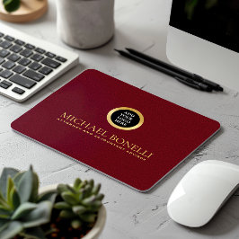 Kardinal Red Leather Luxus Gold RUND Logo Mousepad