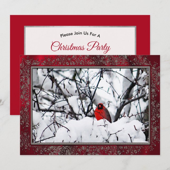 Kardinal Redbird Snow Foto Weihnachten Einladung (Vorne/Hinten)