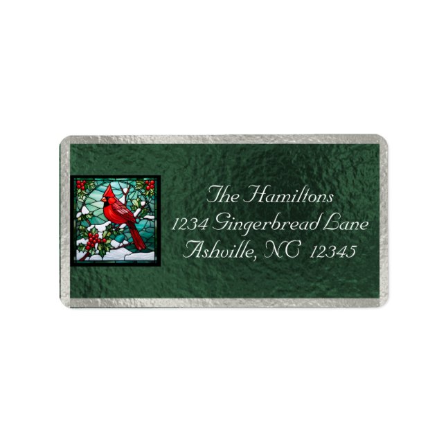 Kardinal & Ribbon Rücksendeadresse - Grün Adressaufkleber (Vorne)