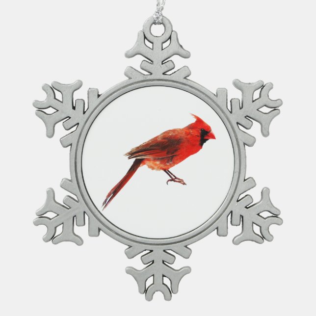 Kardinal Schneeflocken Zinn-Ornament (Vorderseite)