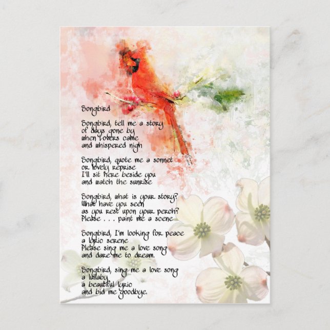 Kardinal - Singvogel-Poesie-Liebe-Natur Feiertagspostkarte (Vorderseite)