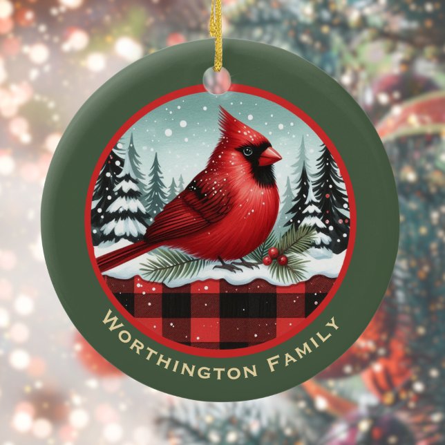 Kardinal Snow in Buffalo Kariert Familienname Mono Keramik Ornament (Von Creator hochgeladen)