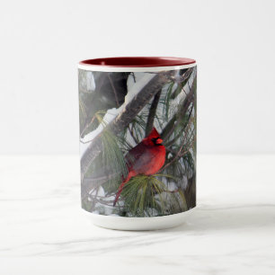 Kardinal Snow Pine Tree Foto Tasse