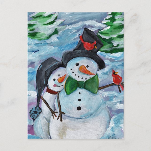 Kardinal Snowmen Postkarte (Vorderseite)