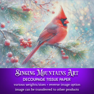 Kardinal Snowy Forest Decoupage Seidenpapier